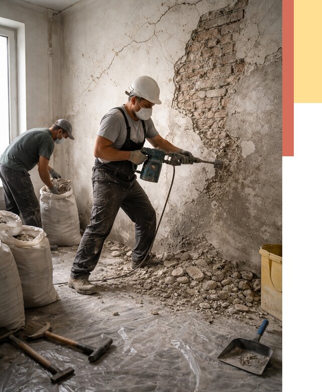 Демонтаж штукатурки со стен в Усинске от 7371 руб/м² — быстро и недорого | ОТДЕЛОЧНИК-Снс