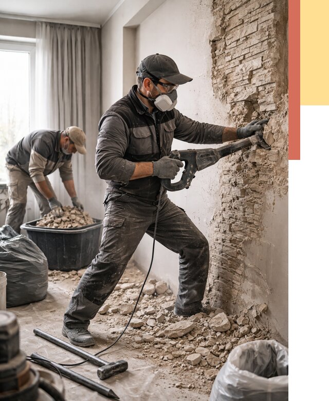 Демонтаж декоративного камня в Усинске от 1485 руб/м² — быстро и недорого | ОТДЕЛОЧНИК-Снс