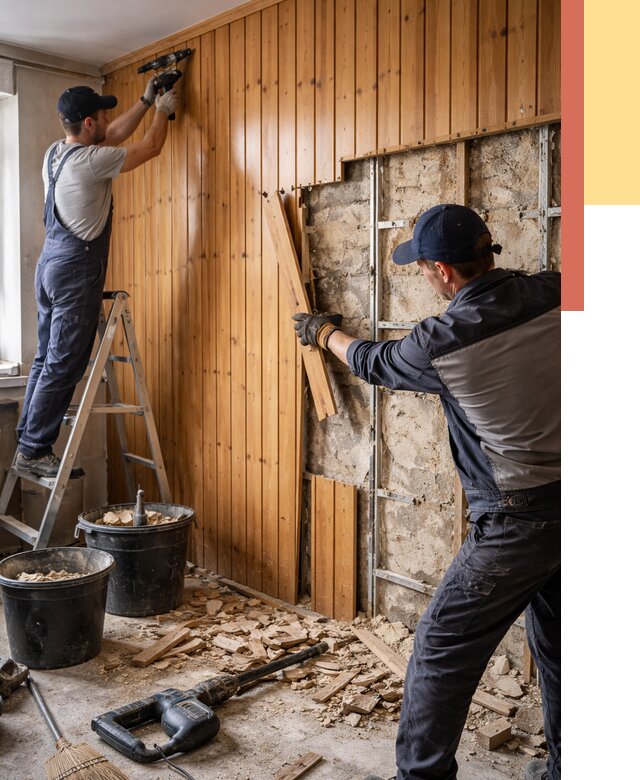 Демонтаж вагонки со стен в Усинске от 1485 руб. — снятие, удаление, срочно | ОТДЕЛОЧНИК-Снс