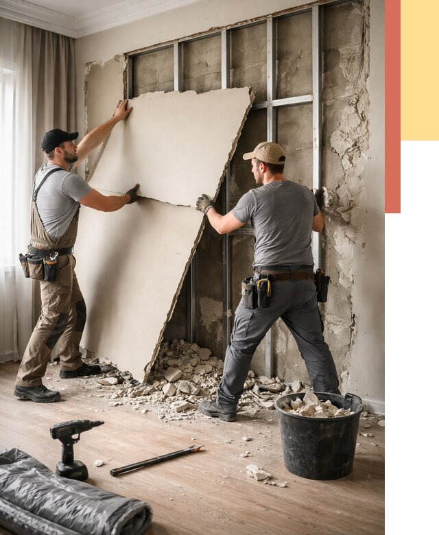 Демонтаж гипсокартона со стен в Усинске от 358 руб. — услуги демонтажа | ОТДЕЛОЧНИК-Снс