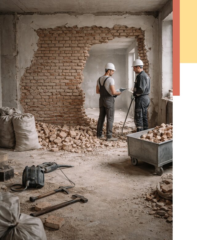 Демонтаж кирпичных стен в Усинске от 4300 руб. — быстро, недорого, под ключ | ОТДЕЛОЧНИК-Снс