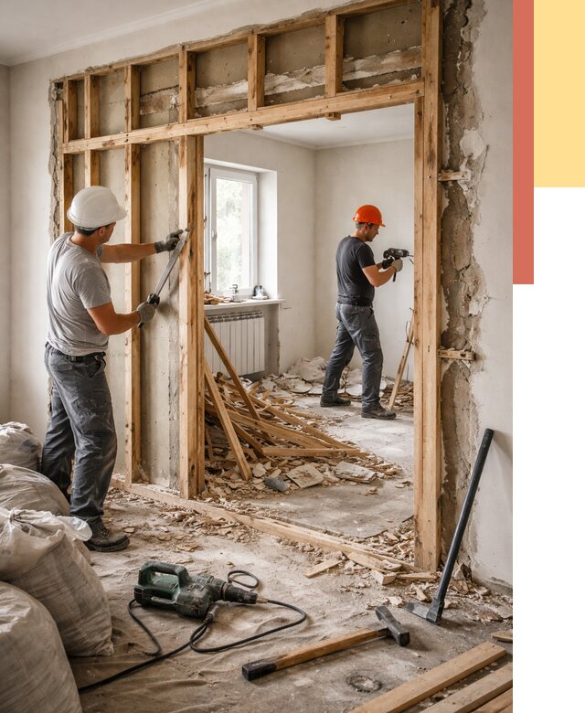 Демонтаж деревянных перегородок в Усинске от 3276 руб. — быстро и недорого | ОТДЕЛОЧНИК-Снс