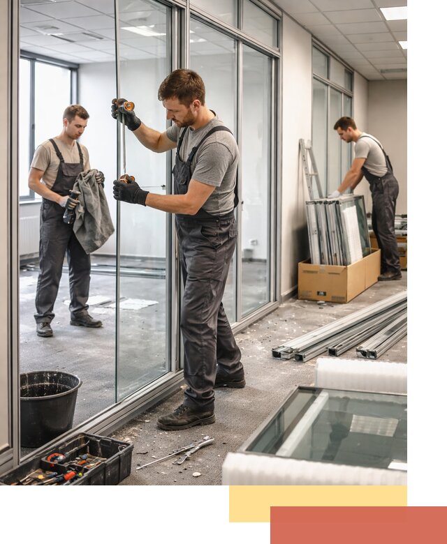 Демонтаж стеклянных перегородок в Усинске быстро и безопасно