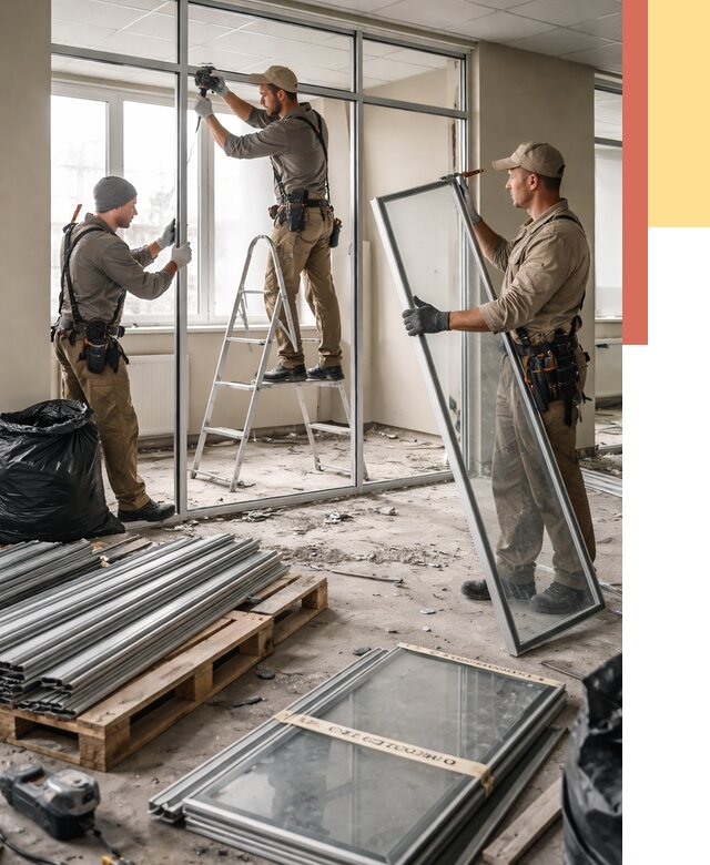 Демонтаж алюминиевых перегородок в Усинске от 4300 руб. — быстро и недорого | ОТДЕЛОЧНИК-Снс