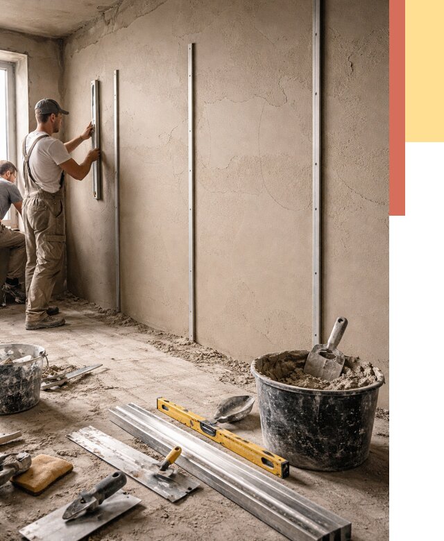 Штукатурка стен по маякам в Усинске от 5631 руб./м² — выравнивание под ключ | ОТДЕЛОЧНИК-Снс