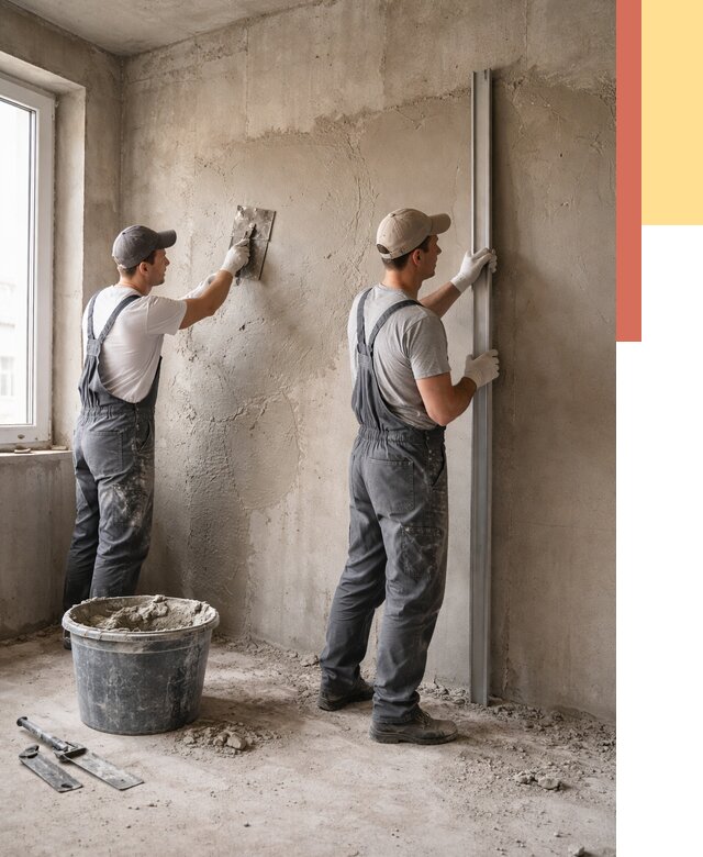 Штукатурка бетонных стен в Усинске от 4607 руб/м² — качественно и быстро | ОТДЕЛОЧНИК-Снс