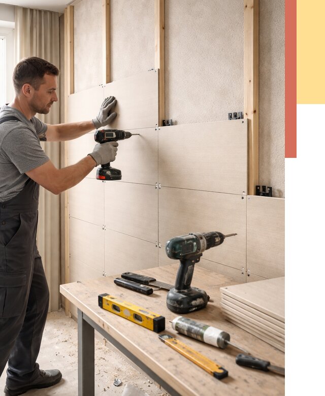 Монтаж МДФ панелей на стены в Усинске от 1280 руб. под ключ | ОТДЕЛОЧНИК-Снс