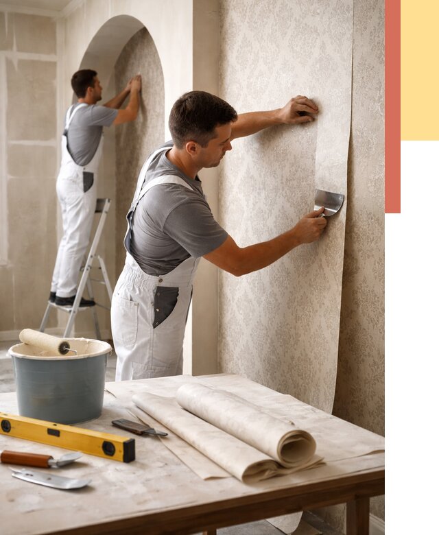 Поклейка обоев на сложные стены в Усинске от 2867 руб. под ключ | ОТДЕЛОЧНИК-Снс