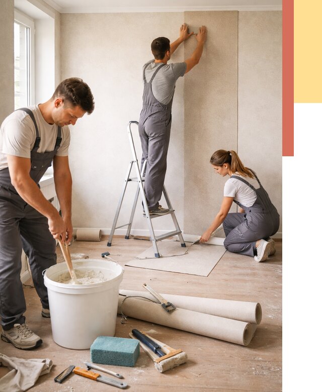 Оклейка стен обоями в Усинске от 3583 руб/м2 — быстро и недорого | ОТДЕЛОЧНИК-Снс