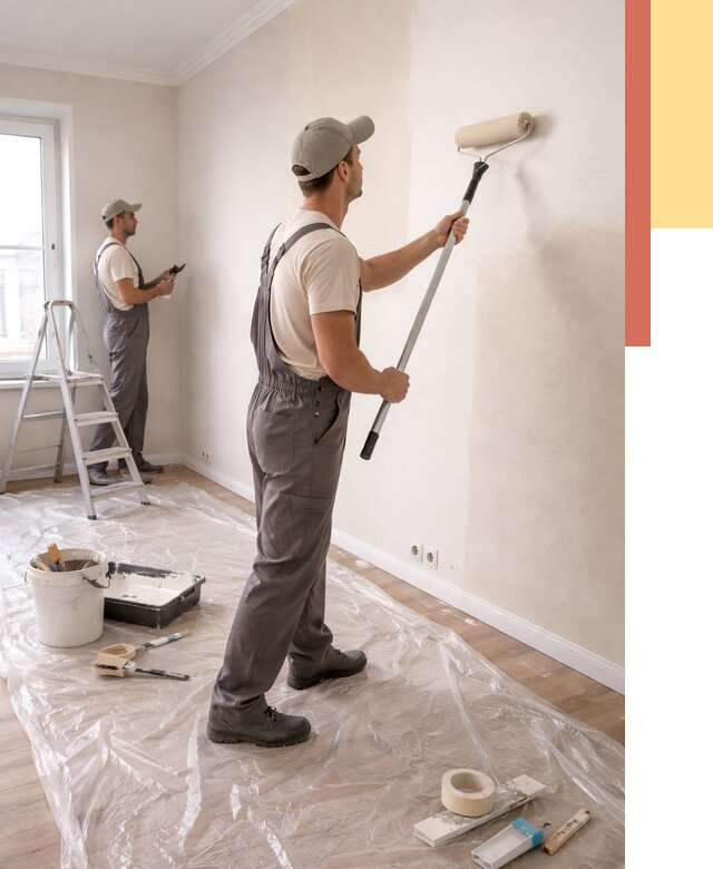 Покраска стен акриловой краской в Усинске от 3583 руб./м² — быстро и недорого | ОТДЕЛОЧНИК-Снс