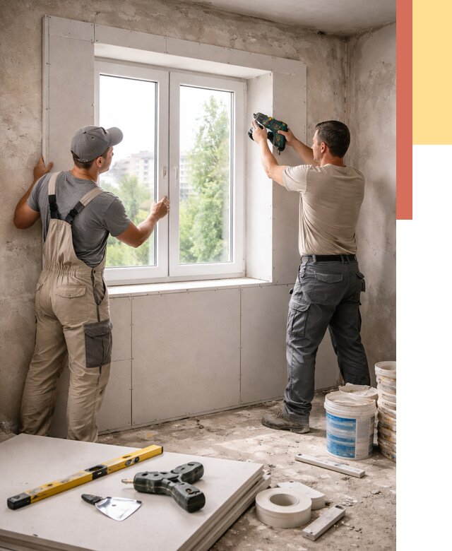 Монтаж откосов из гипсокартона в Усинске от 4607 руб. под ключ | ОТДЕЛОЧНИК-Снс