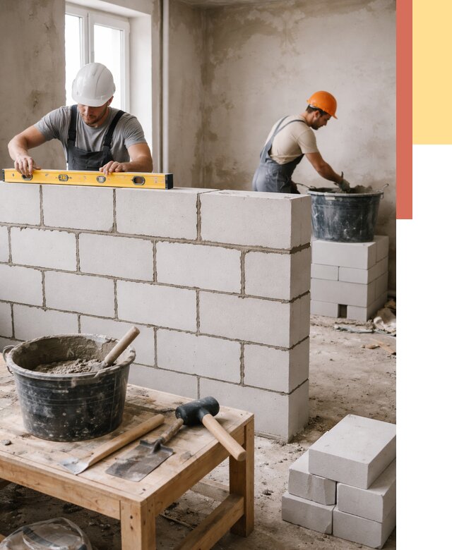 Кладка перегородок из газобетона в Усинске от 3276 руб. под ключ | ОТДЕЛОЧНИК-Снс