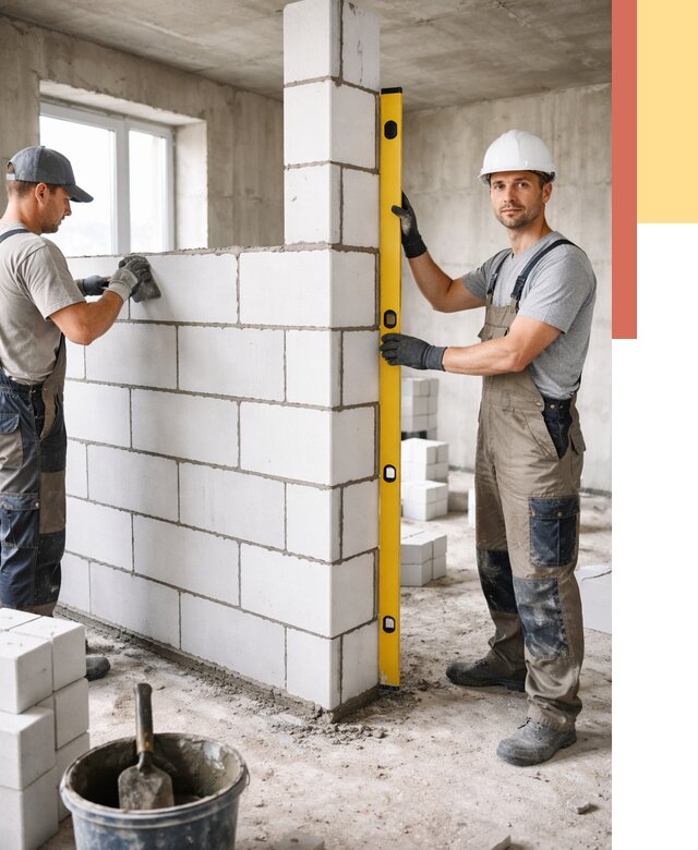 Кладка перегородок из пеноблока в Усинске от 1843 руб. под ключ | ОТДЕЛОЧНИК-Снс