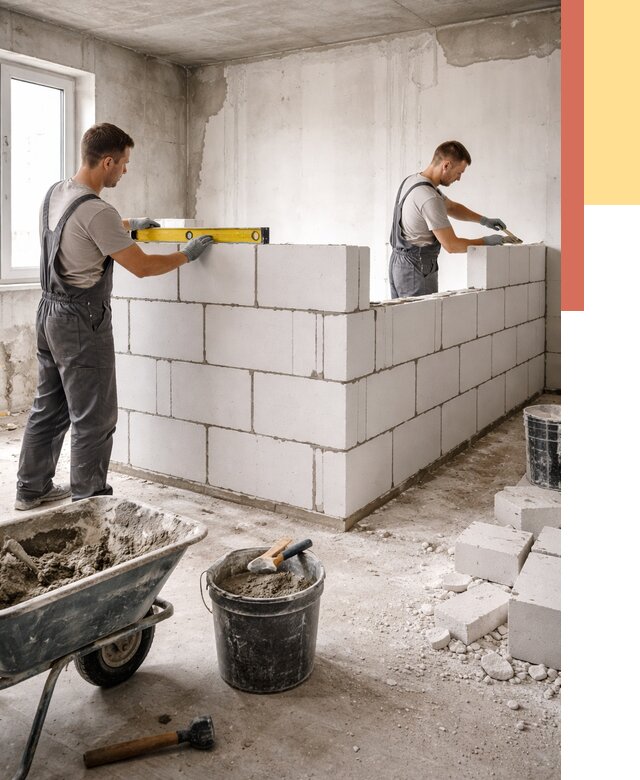 Кладка перегородок из ПГП в Усинске от 2560 руб./м2 — монтаж и возведение под ключ | ОТДЕЛОЧНИК-Снс