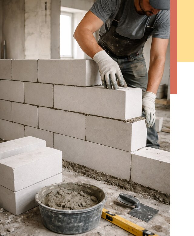 Кладка перегородок из силикатного блока в Усинске от 4095 руб. под ключ | ОТДЕЛОЧНИК-Снс