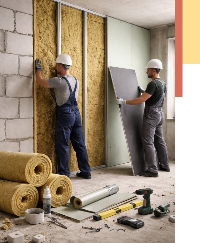 Шумоизоляция перегородок из блоков в Усинске от 1894 руб./м² — быстро и недорого | ОТДЕЛОЧНИК-Снс