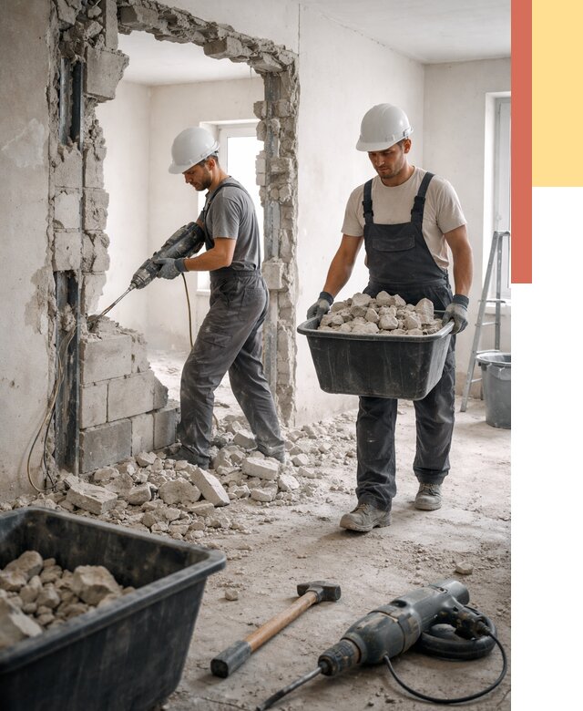 Демонтаж блоковых перегородок в Усинске от 3839 руб. — быстро и недорого | ОТДЕЛОЧНИК-Снс