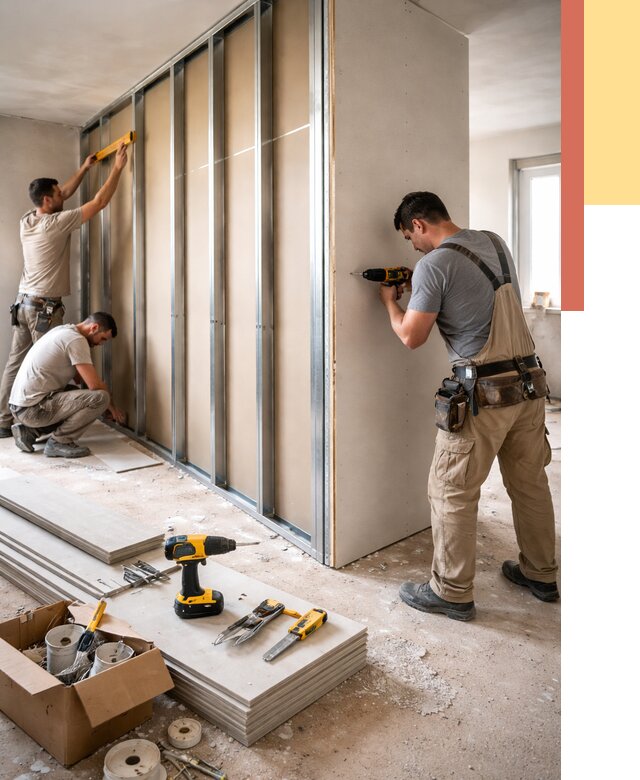 Монтаж однослойной перегородки из гипсокартона в Усинске от 665 руб. | ОТДЕЛОЧНИК-Снс