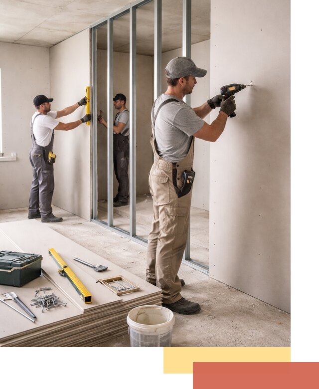 Однослойная перегородка из гипсокартона в Усинске под ключ, монтаж и отделка