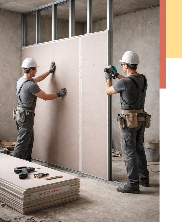 Перегородка из огнестойкого гипсокартона в Усинске от 1894 руб. под ключ | ОТДЕЛОЧНИК-Снс