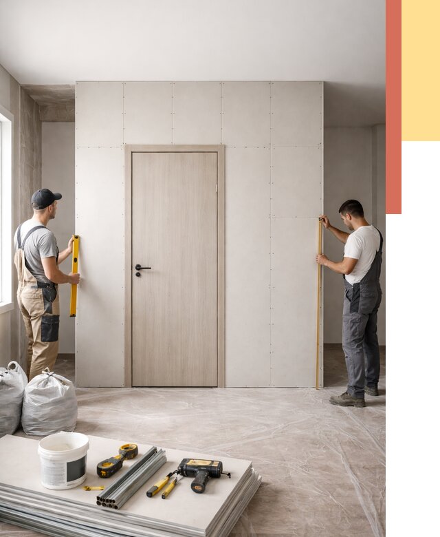 Перегородка из гипсокартона с дверью в Усинске от 4607 руб. под ключ | ОТДЕЛОЧНИК-Снс