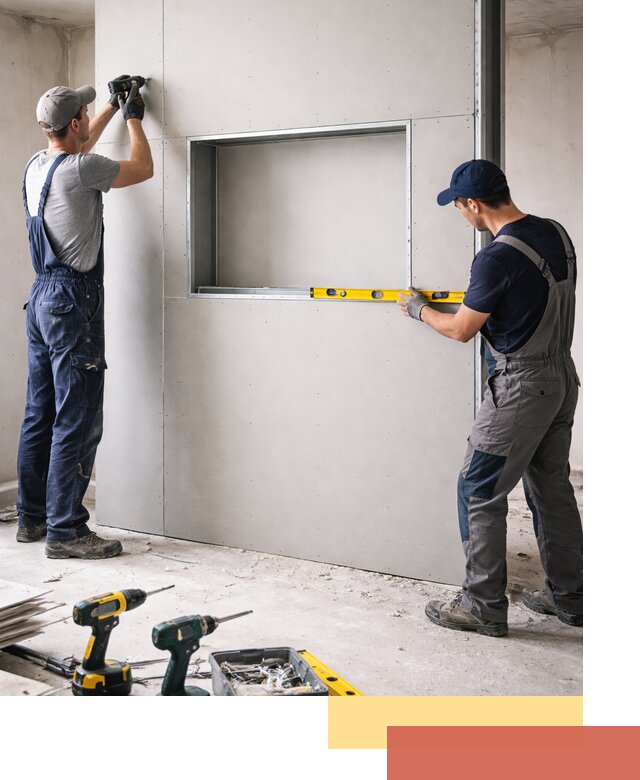 Перегородка из гипсокартона с нишей под декор в Усинске