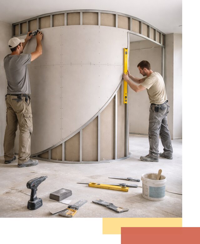 Радиусная перегородка из гипсокартона в Усинске под ключ