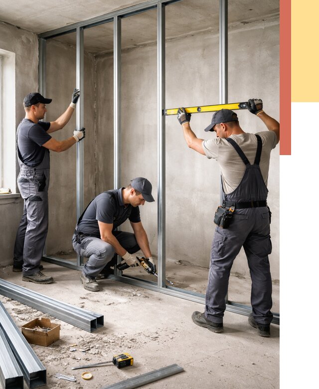 Монтаж каркаса перегородки из профиля в Усинске от 768 руб. | ОТДЕЛОЧНИК-Снс