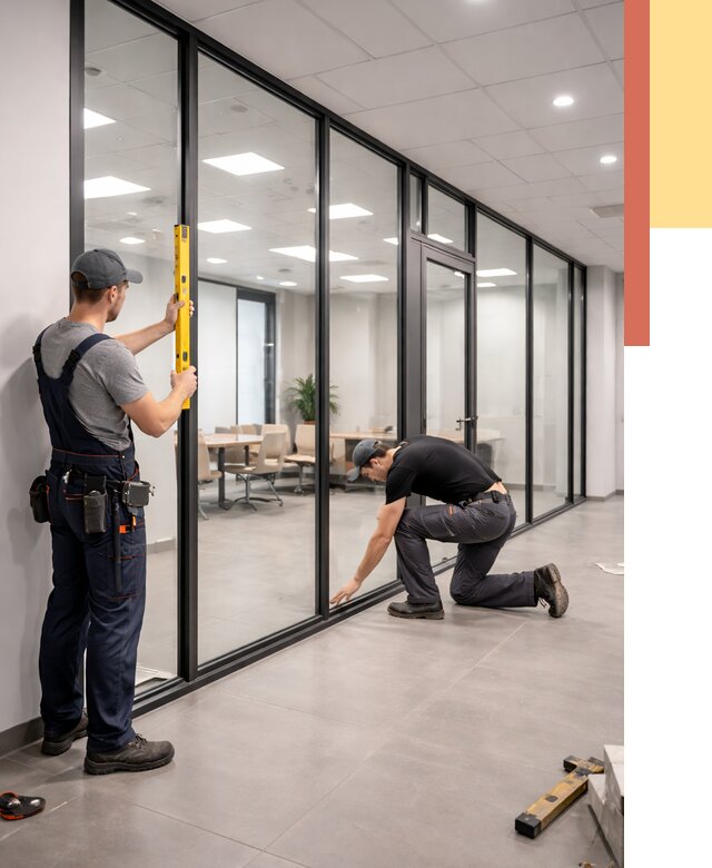 Каркасные стеклянные перегородки в Усинске под ключ от 9419 руб. | ОТДЕЛОЧНИК-Снс