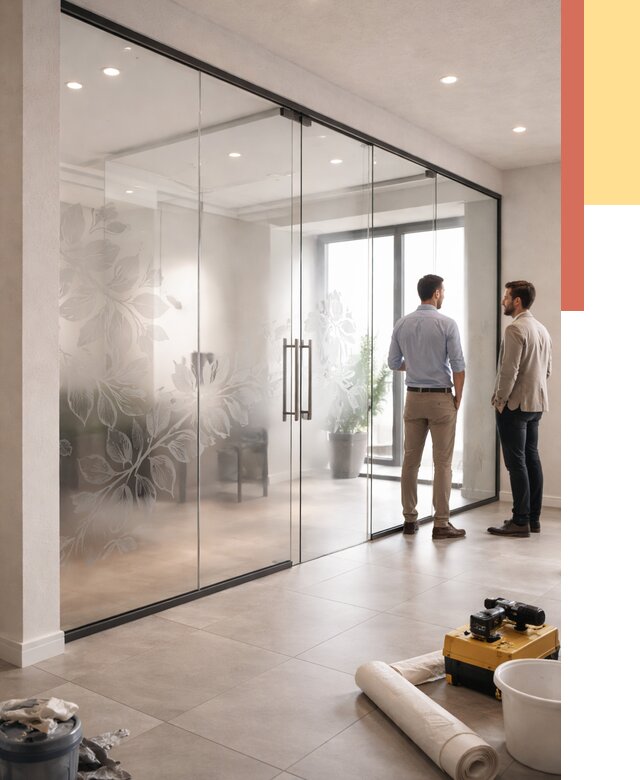 Стеклянные перегородки с рисунком в Усинске от 12798 руб. монтаж и нанесение | ОТДЕЛОЧНИК-Снс