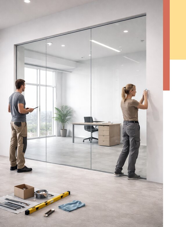 Перегородки из закаленного стекла в Усинске от 9726 руб. под ключ | ОТДЕЛОЧНИК-Снс