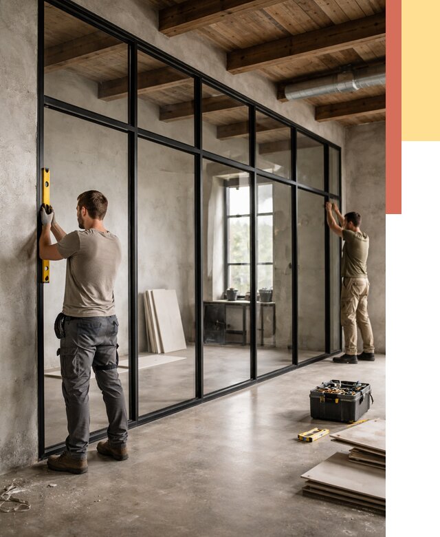 Стеклянные перегородки лофт в Усинске от 10750 руб. под ключ | ОТДЕЛОЧНИК-Снс