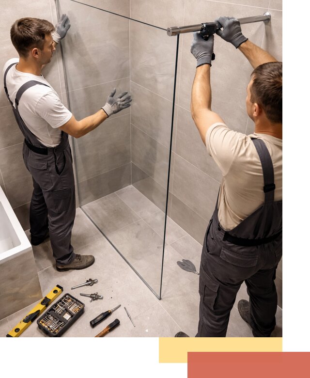 Стеклянные перегородки для душа в Усинске — изготовление и монтаж