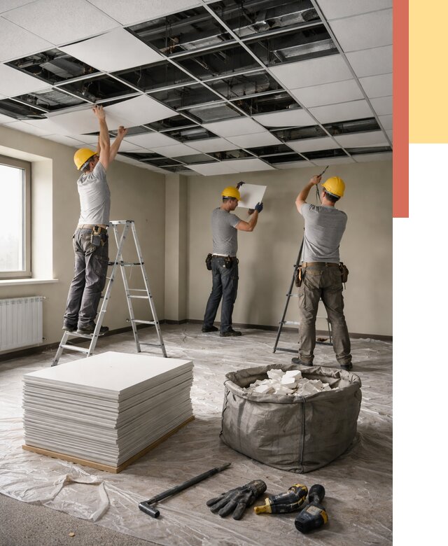 Демонтаж потолка Армстронг в Усинске от 4607 руб. быстро и недорого | ОТДЕЛОЧНИК-Снс