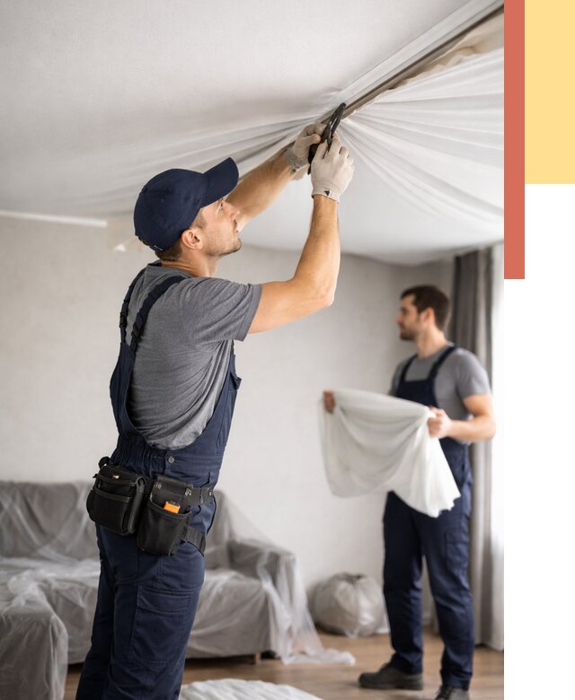 Демонтаж натяжного потолка в Усинске от 4607 руб. — снятие и разбор под ключ | ОТДЕЛОЧНИК-Снс