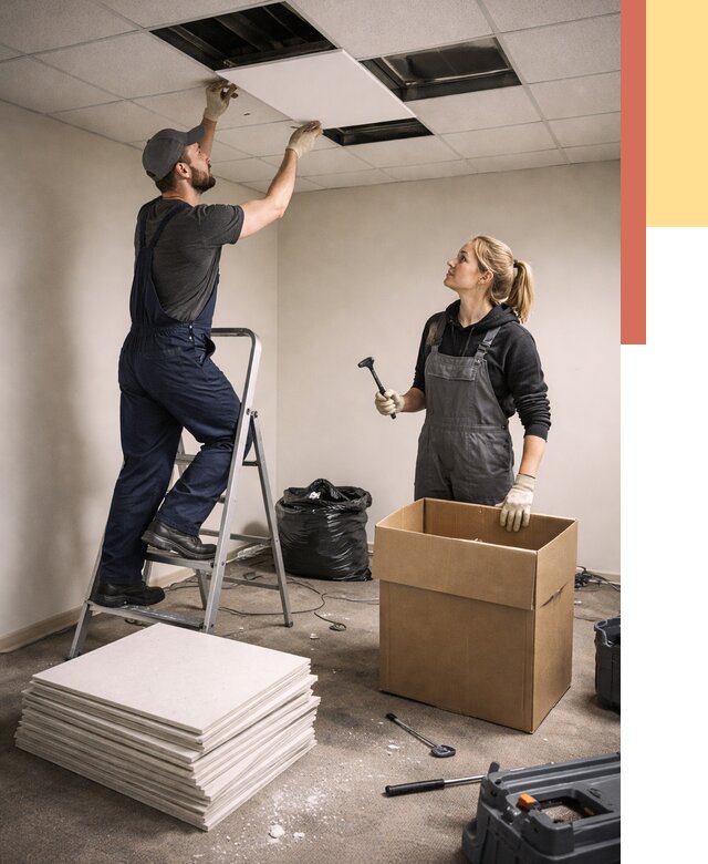 Демонтаж потолочной плитки в Усинске от 4607 руб. быстро и недорого | ОТДЕЛОЧНИК-Снс