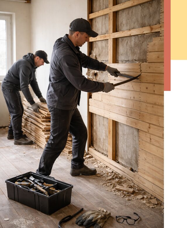 Демонтаж вагонки в Усинске от 3890 руб/м2 — быстро и недорого | ОТДЕЛОЧНИК-Снс