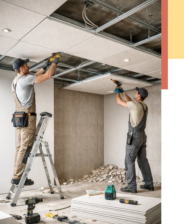 Монтаж акустического потолка в Усинске от 6655 руб/м2 — быстро и недорого | ОТДЕЛОЧНИК-Снс