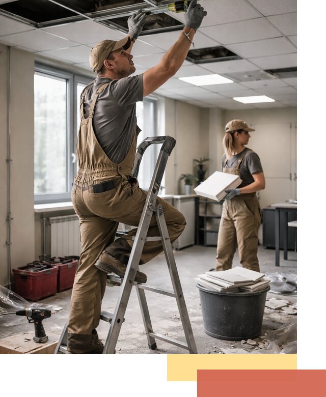 Ремонт потолка Армстронг и замена плит в Усинске