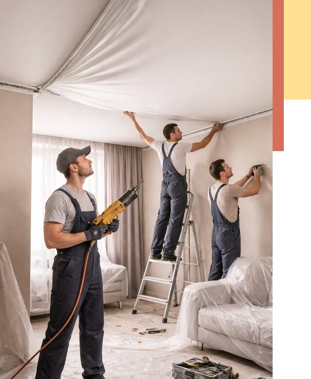 Установка натяжного потолка в Усинске от 4607 руб. | Быстро и недорого — ОТДЕЛОЧНИК-Снс