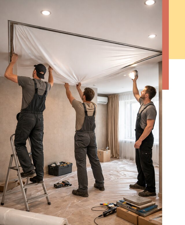 Монтаж ПВХ натяжного потолка в Усинске от 3583 руб. под ключ | ОТДЕЛОЧНИК-Снс