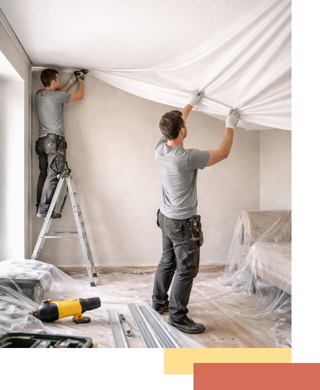 Монтаж тканевого натяжного потолка в Усинске недорого и быстро