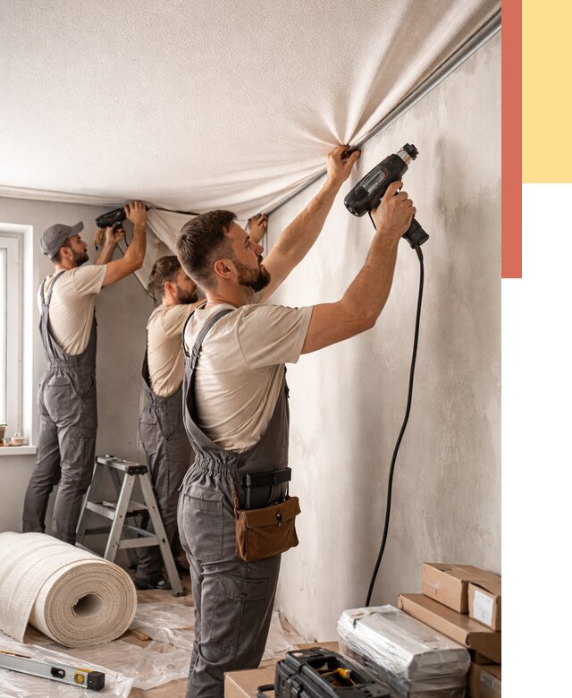 Монтаж фактурного натяжного потолка в Усинске от 768 руб. — ОТДЕЛОЧНИК-Снс