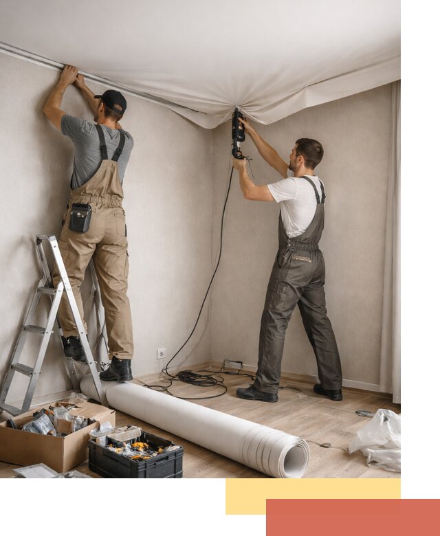 Монтаж цветного натяжного потолка в Усинске за один день