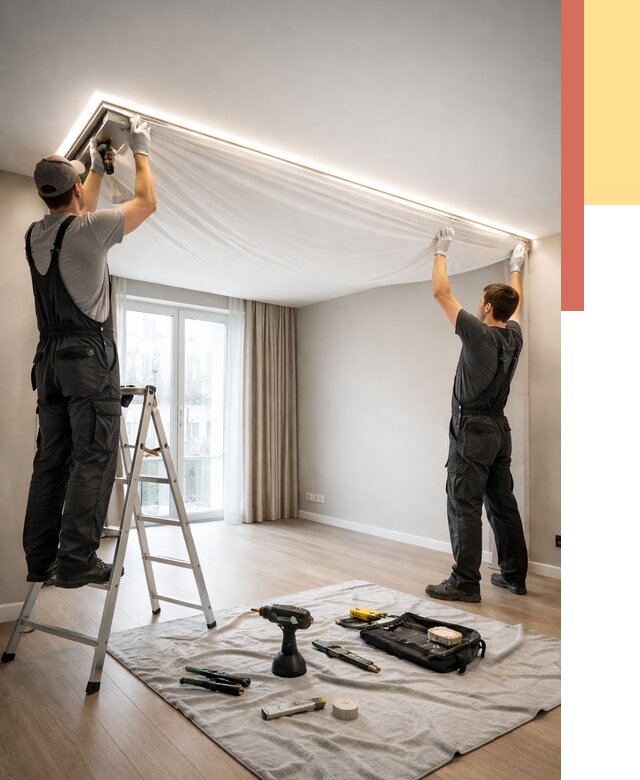 Монтаж парящего натяжного потолка в Усинске от 4607 руб. быстро и недорого | ОТДЕЛОЧНИК-Снс