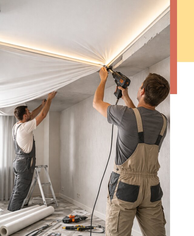 Монтаж натяжного потолка с подсветкой в Усинске от 973 руб. | ОТДЕЛОЧНИК-Снс