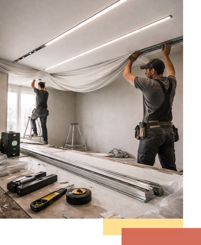 Монтаж натяжных потолков со световыми линиями в Усинске