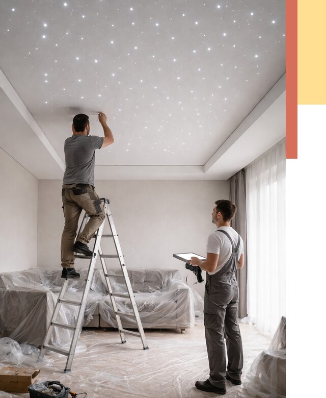 Монтаж натяжного потолка «звездное небо» в Усинске от 6655 руб. | ОТДЕЛОЧНИК-Снс