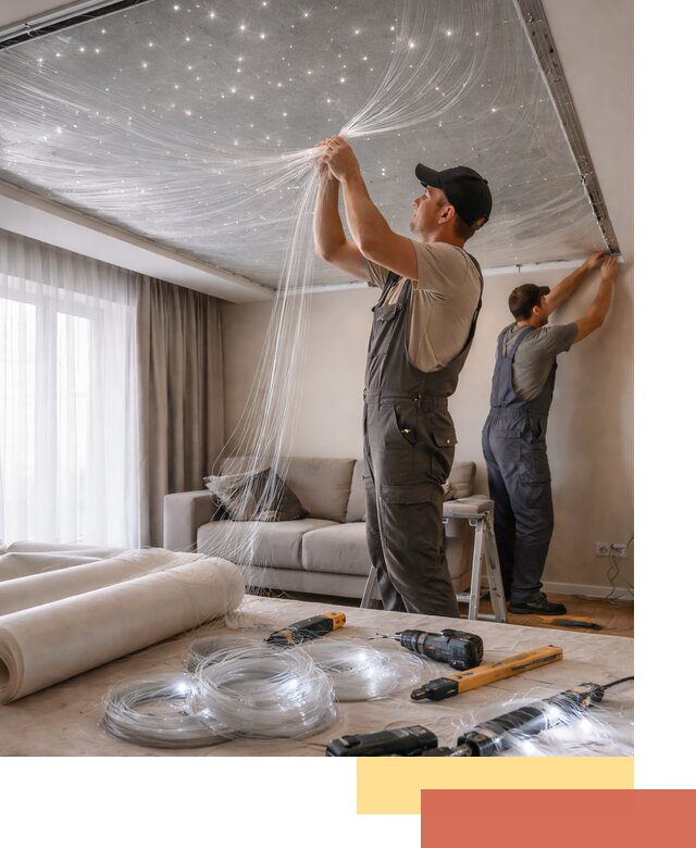 Монтаж натяжного потолка «Звездное небо» в Усинске