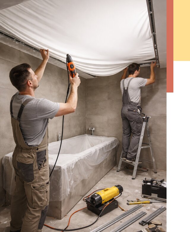 Монтаж натяжного потолка в ванной в Усинске от 1229 руб. под ключ | ОТДЕЛОЧНИК-Снс